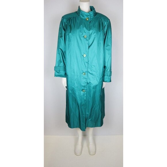 VINTAGE CHIANGO FLEET STREET TEAL GREEN Trench Rain Coat Removable Liner 16WP - Picture 1 of 8